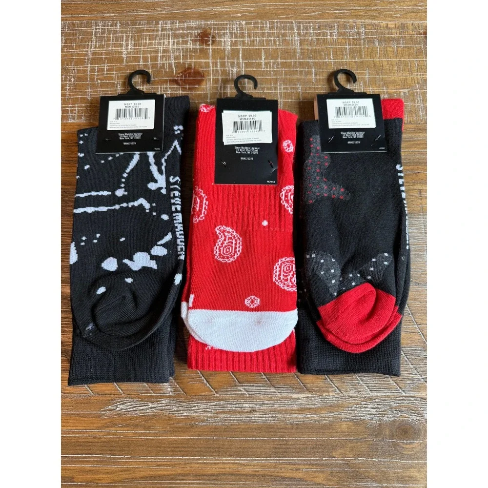 NWT‎ Steve Madden Mens Crew Socks 3 LOT Paisley Splatter Camo 6-12.5 Streetwear